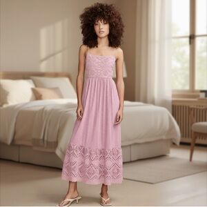 Lucky Brand Lavender Intricate Maxi Dress Button Detailing NWT